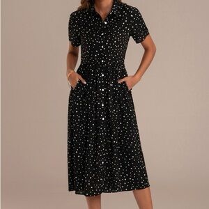 Petallush Black & White Polka Dot Midi Shirt Dress